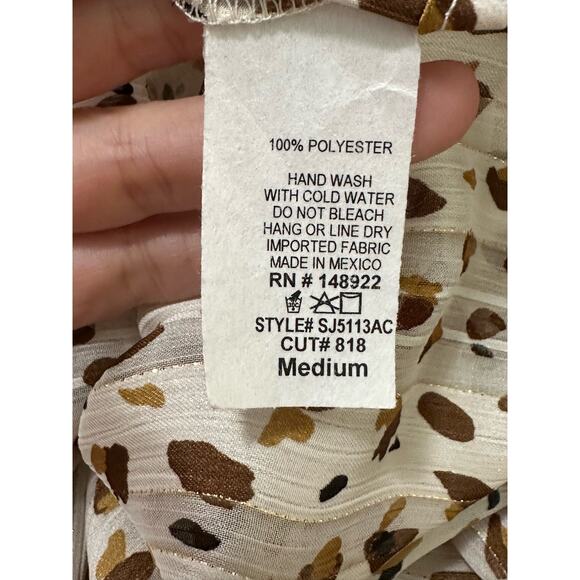 Saints & Hearts Cream brown print wrap front tie sleeves blouse size Medium - Picture 5 of 15